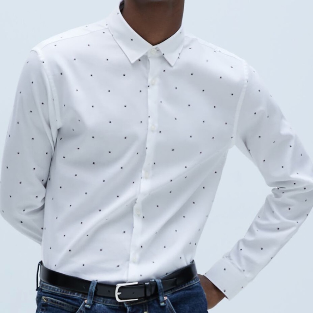 Zara man white button down with square design
